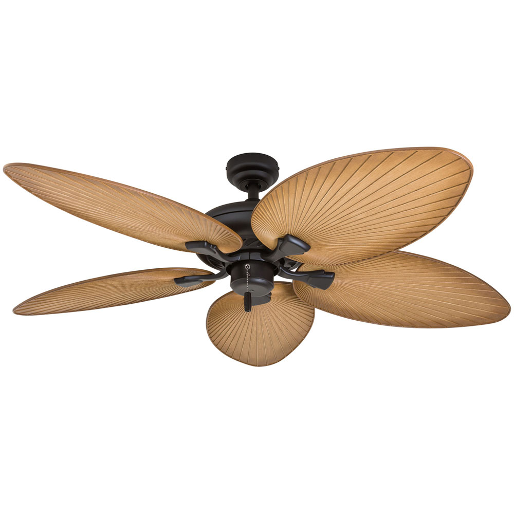 YOCASA Rustic 5 Blade Ceiling Fan,Remote Ceiling Retro Style Wrought Iron Palm Leaf Fan Indoor Home Decoration A 52inch/132cm 