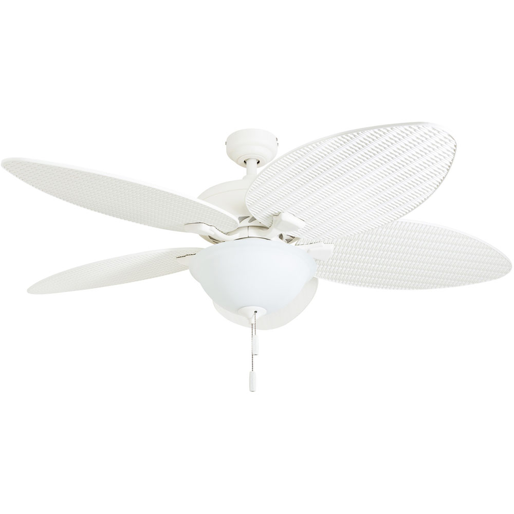 Honeywell Palm Island 52-Inch White Tropical LED Ceiling Fan with Light,  Palm Leaf Blades - 50508-03