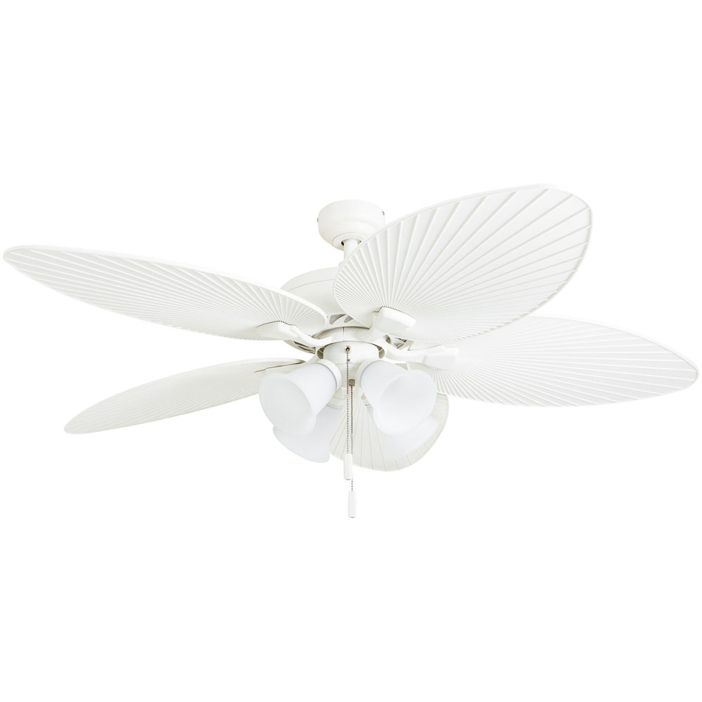 Honeywell Palm Lake 52 Inch White Tropical Led Ceiling Fan With Bowl Light Palm Leaf Blades 50509 03