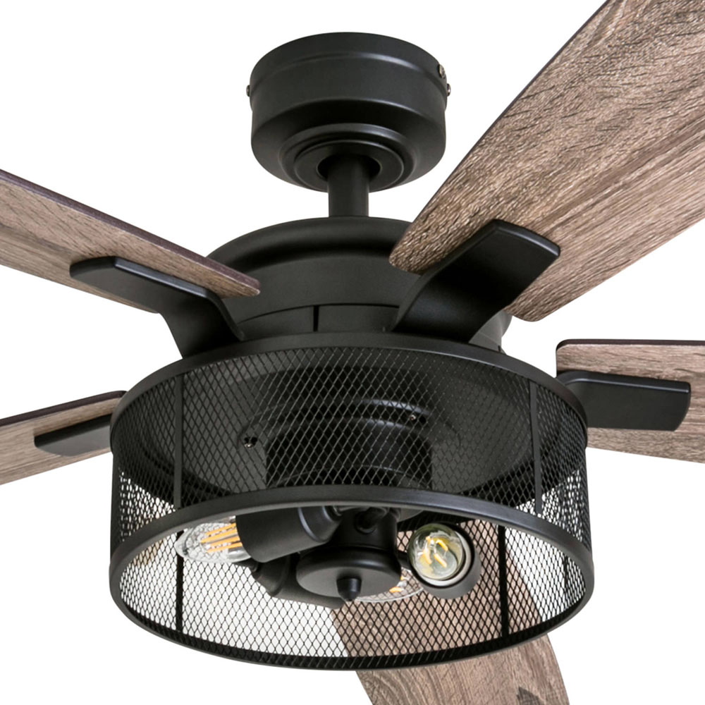 Honeywell Ceiling Fan LED Light 52 Industrial Cage Rustic Matte Black 5061401 