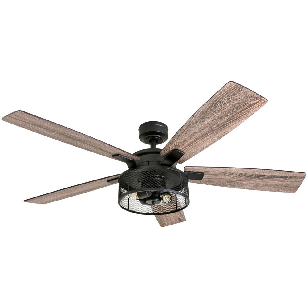 Honeywell Carnegie 52-Inch Matte Black Industrial Farmhouse LED Ceiling Fan - 50614-03