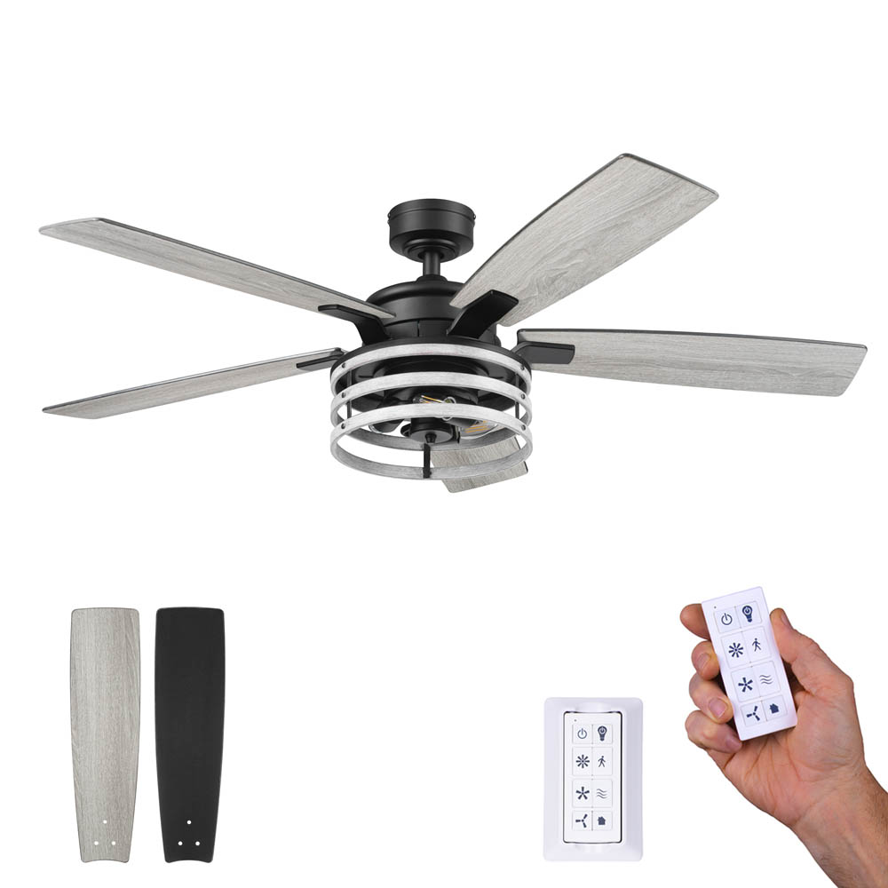 96 Inch Industrial Black Ceiling Fan With Light And Remote – 8 Blades, Reversible DC Motor, 6 Speeds