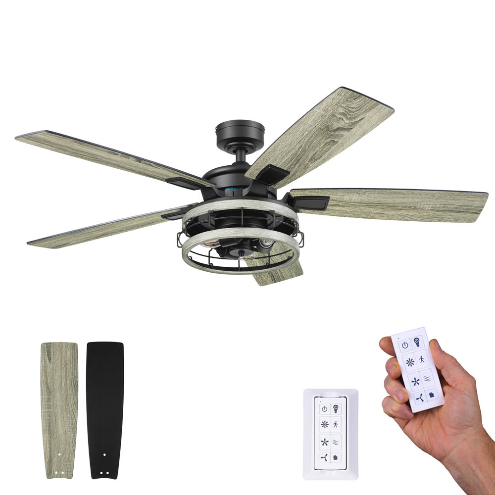 Honeywell Carnegie Style Ceiling Fan With Lights 52 Inch Black Oak