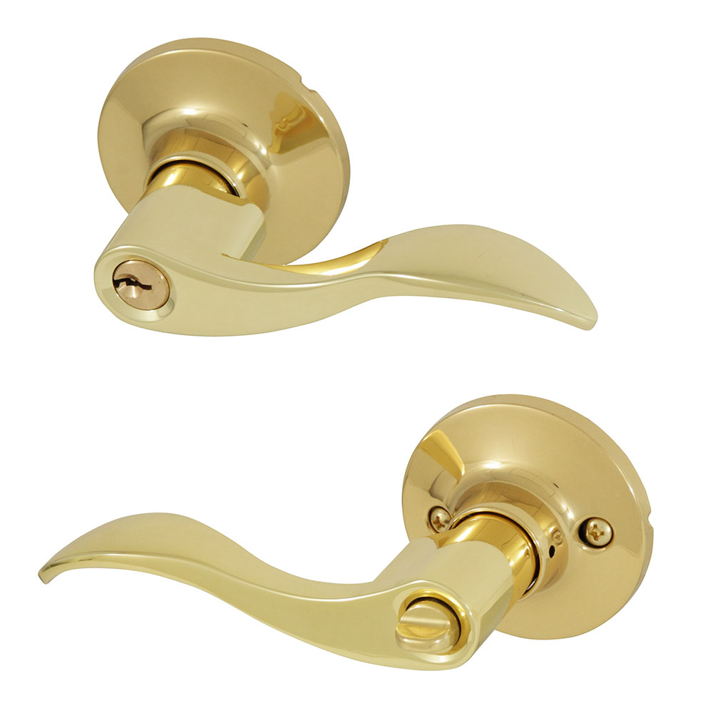 thumbnail interactive-video image 1 of Honeywell Wave Entry Door Lever – Polished Brass, Keyed Entry With Anti-Bump Security 1 of 14