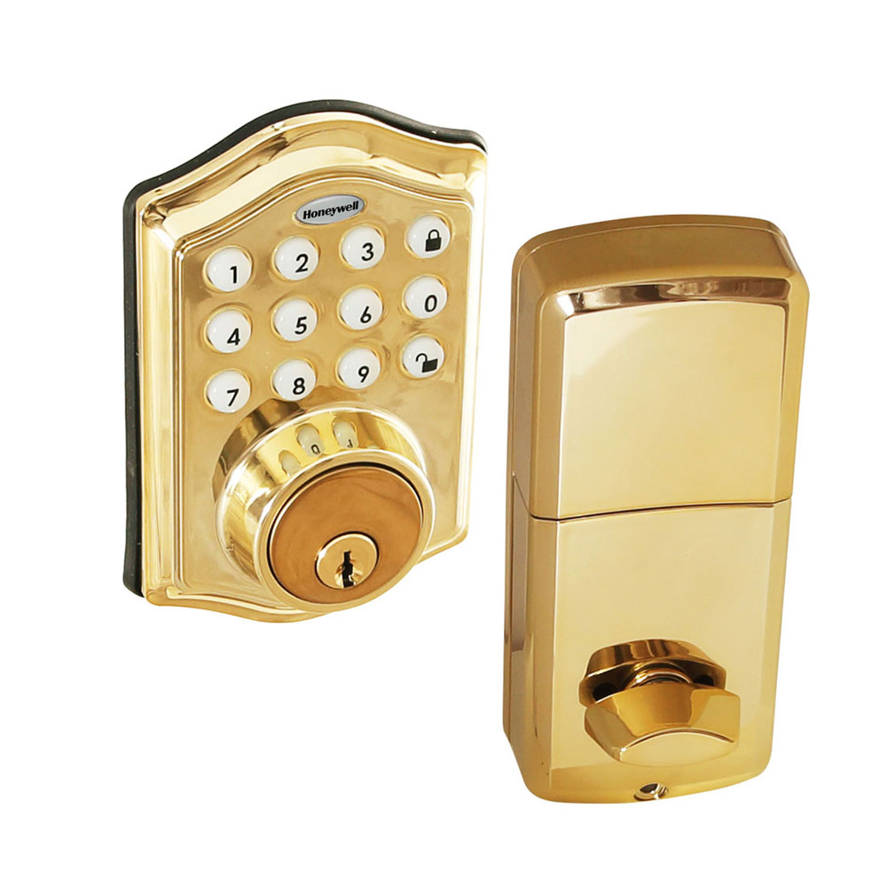 Honeywell Electronic Deadbolt Door Lock with Keypad in Pollished Brass, 8712009