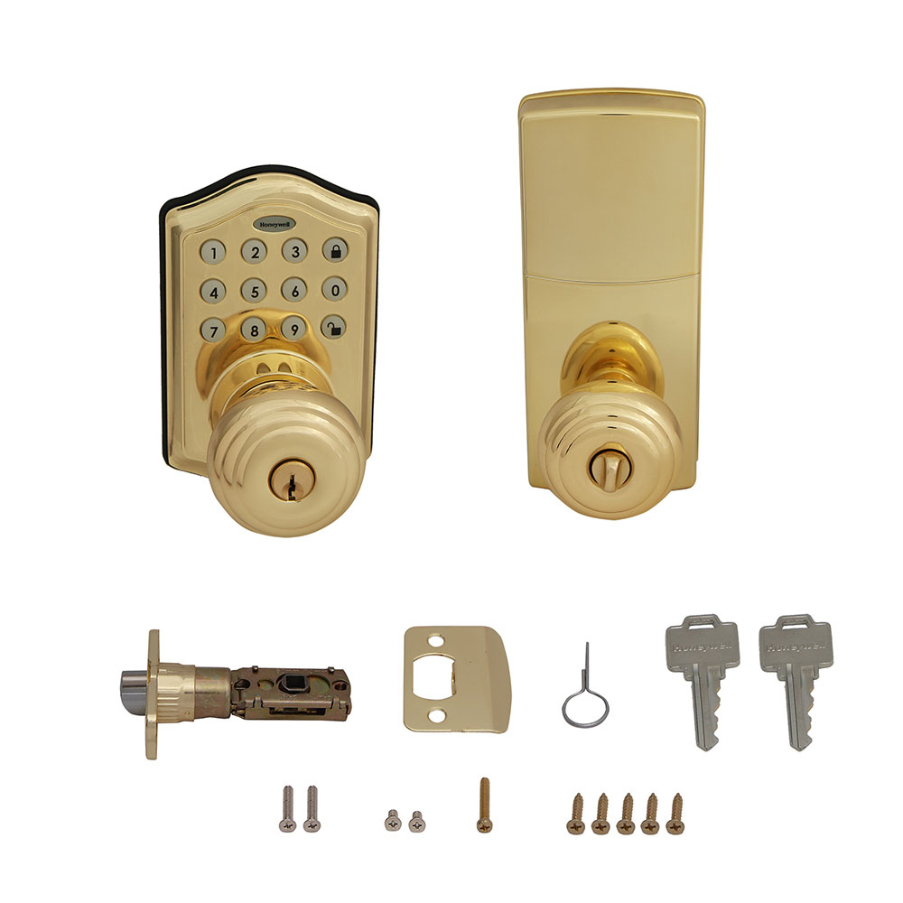 Honeywell - 8732001 Electronic Entry Knob Door Lock Polished Brass