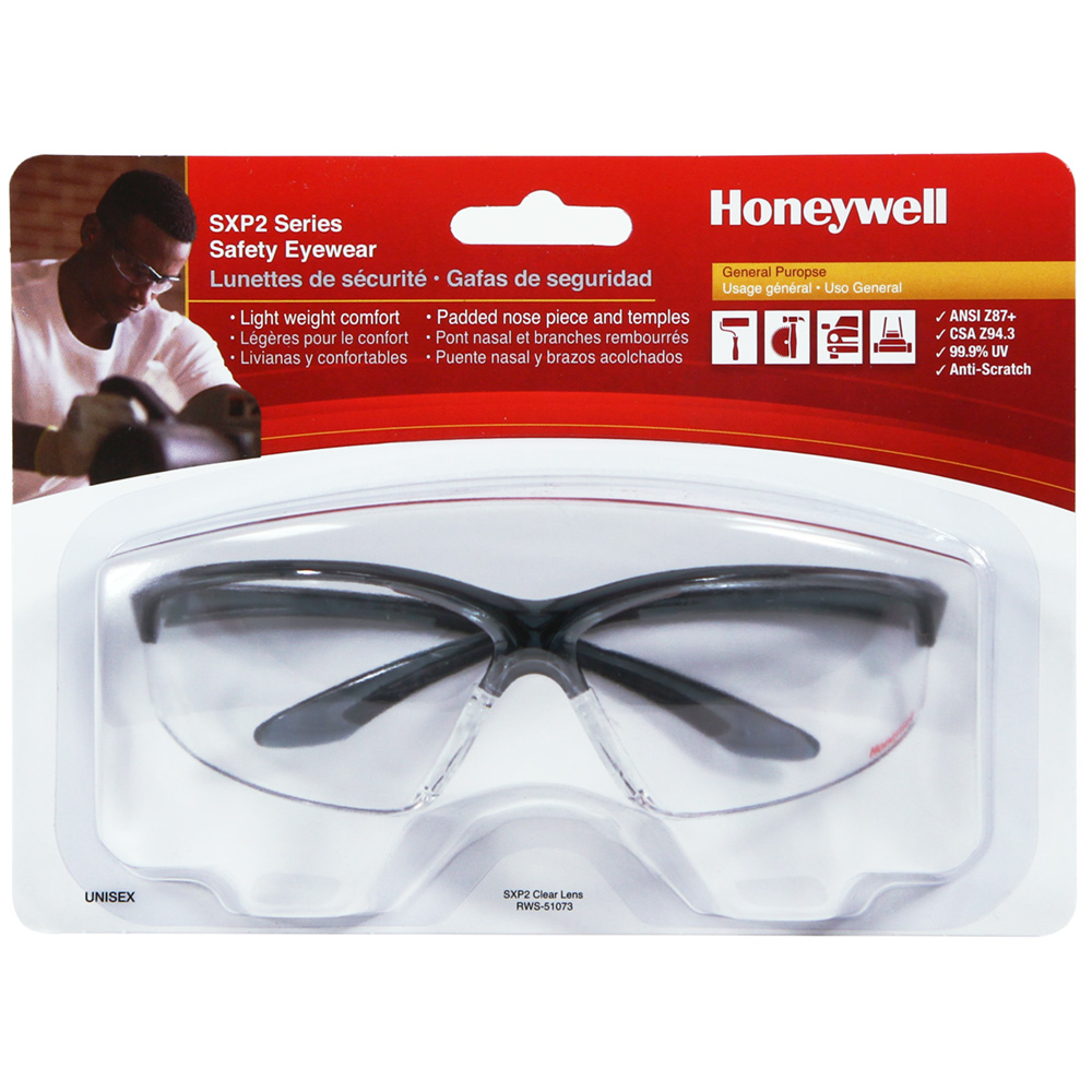 Honeywell SXP2 Safety Eyewear, Black Frame, Clear Lens, Scratch-Resistant Hardcoat Lens Coating - RWS-51073