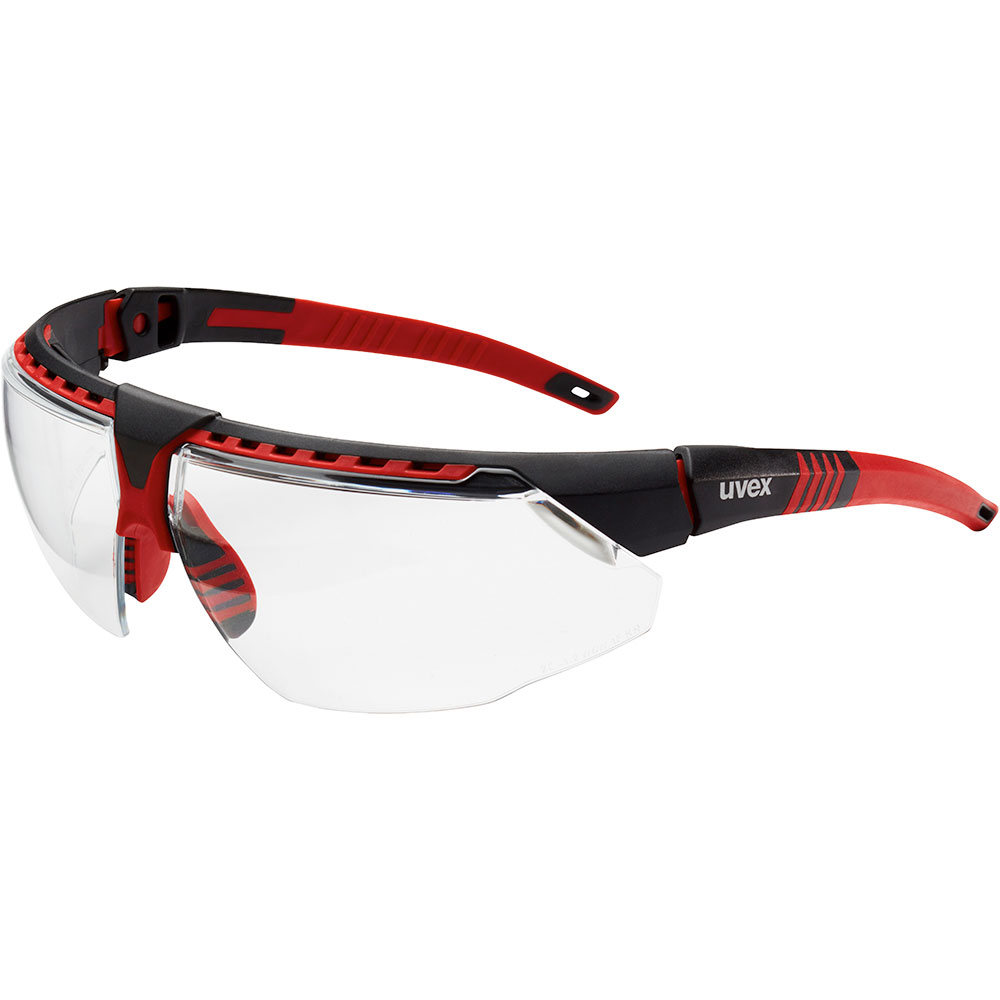 Uvex by Honeywell Avatar Adjustable Safety Glasses, Red/Black Frame with Clear Lens, Hardcoat Anti-Scratch Coating - S2860