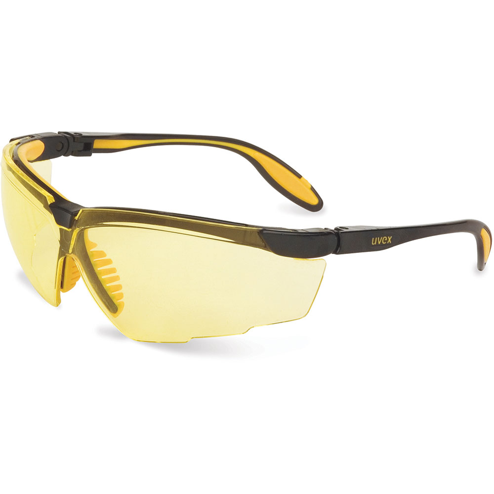 UVEX by Honeywell Genesis X2 Safety Eyewear, Black and Yellow Frame, Amber Lens, Ultra-Dura Anti-Scratch Coating - S3522