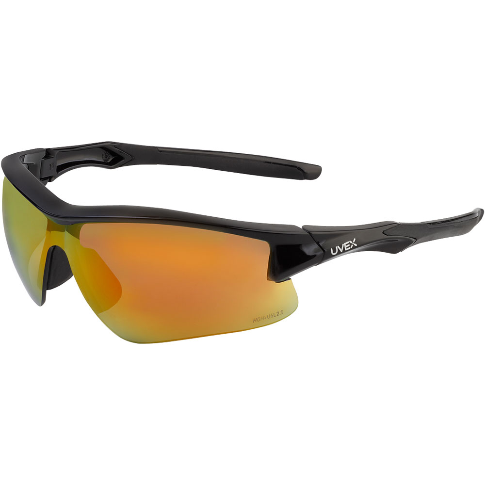 UVEX by Honeywell Acadia Black Frame Red Mirror Tint Hardcoat Sport-inspired Sunwear-Style Safety Glasses - S4164