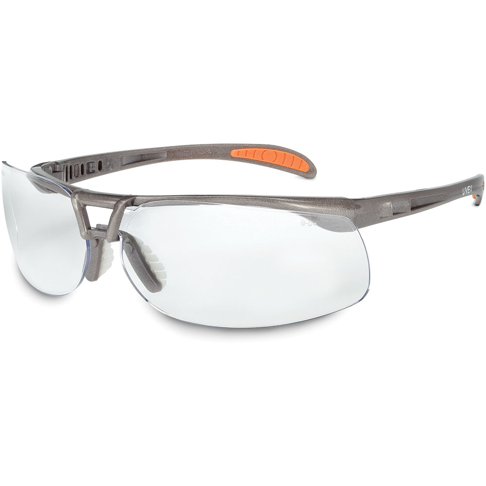 UVEX by Honeywell Protege Metallic Black Safety Glasses with Clear Anti-Scratch/Hard Coat Lens - S4210