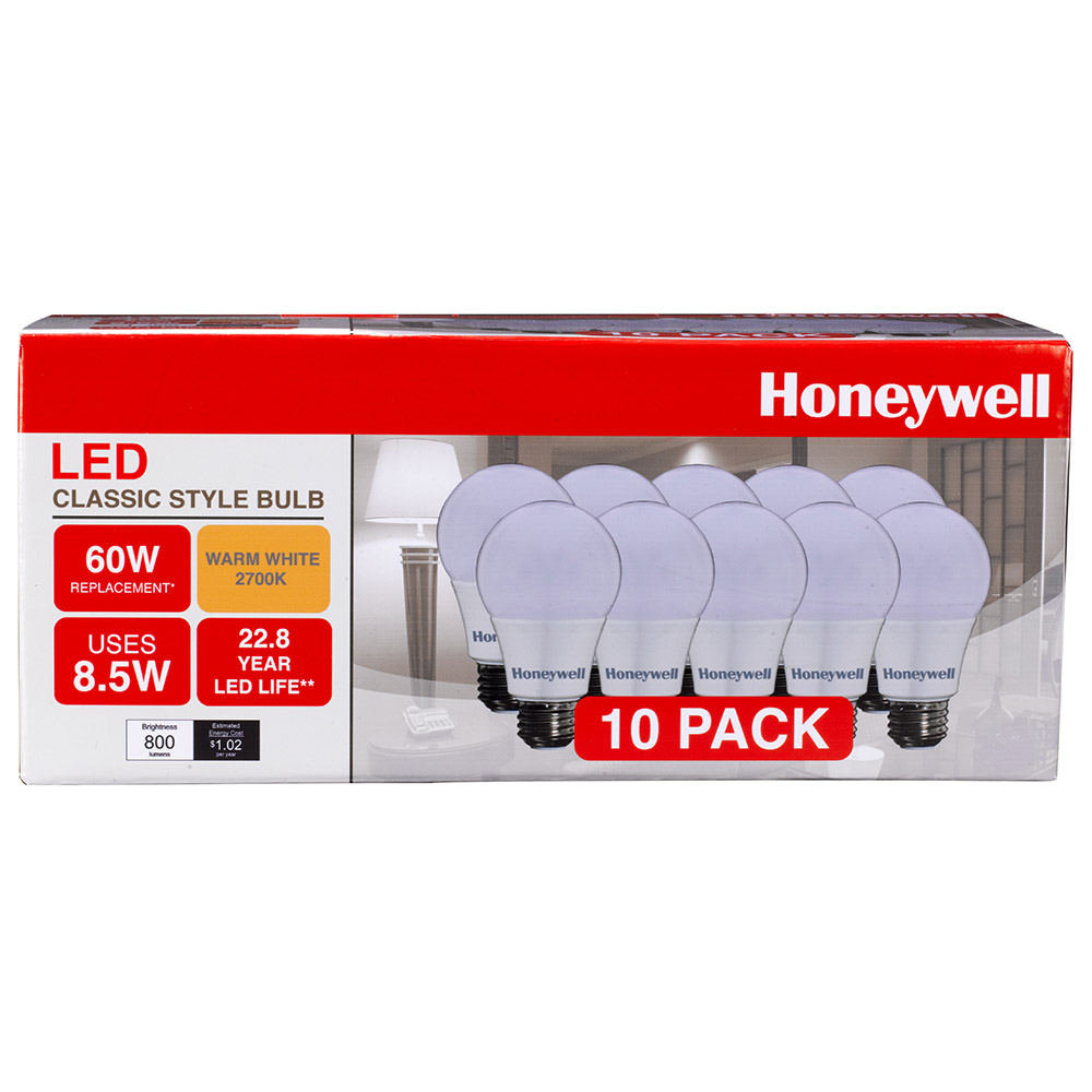 Honeywell A19 LED Light Bulb Set, 60W Equivalent Non-Dimmable 10 Pack, A196020HBX24
