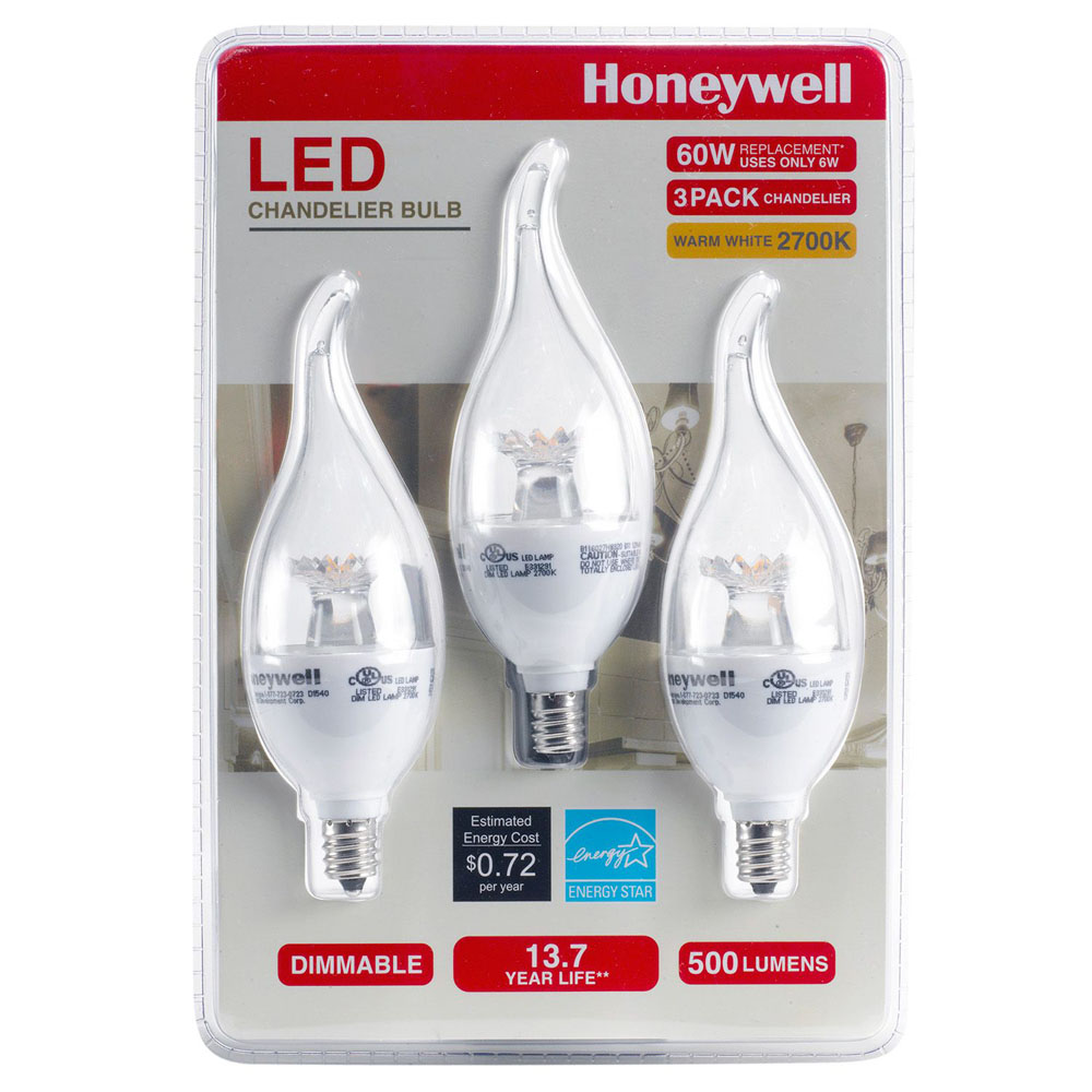 Honeywell 6.5 Watt, 60W Equivalent, B11 Candelabra LED Light Bulb Set (3-pack), B11MX27HB320