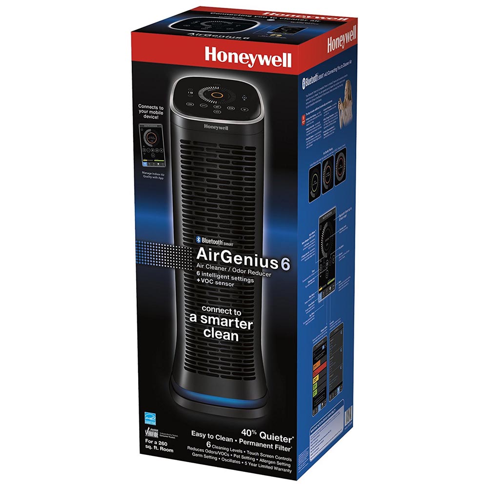 Purificateur d'air et réducteur d'odeurs intelligent AirGenius6  d'Honeywell, noir, 13,05 lb, avec fil