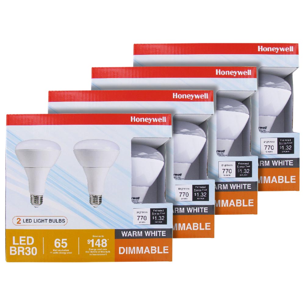 Bundle of 4 Honeywell 65W Equivalent BR30 LED Light Bulb 8 Bulbs