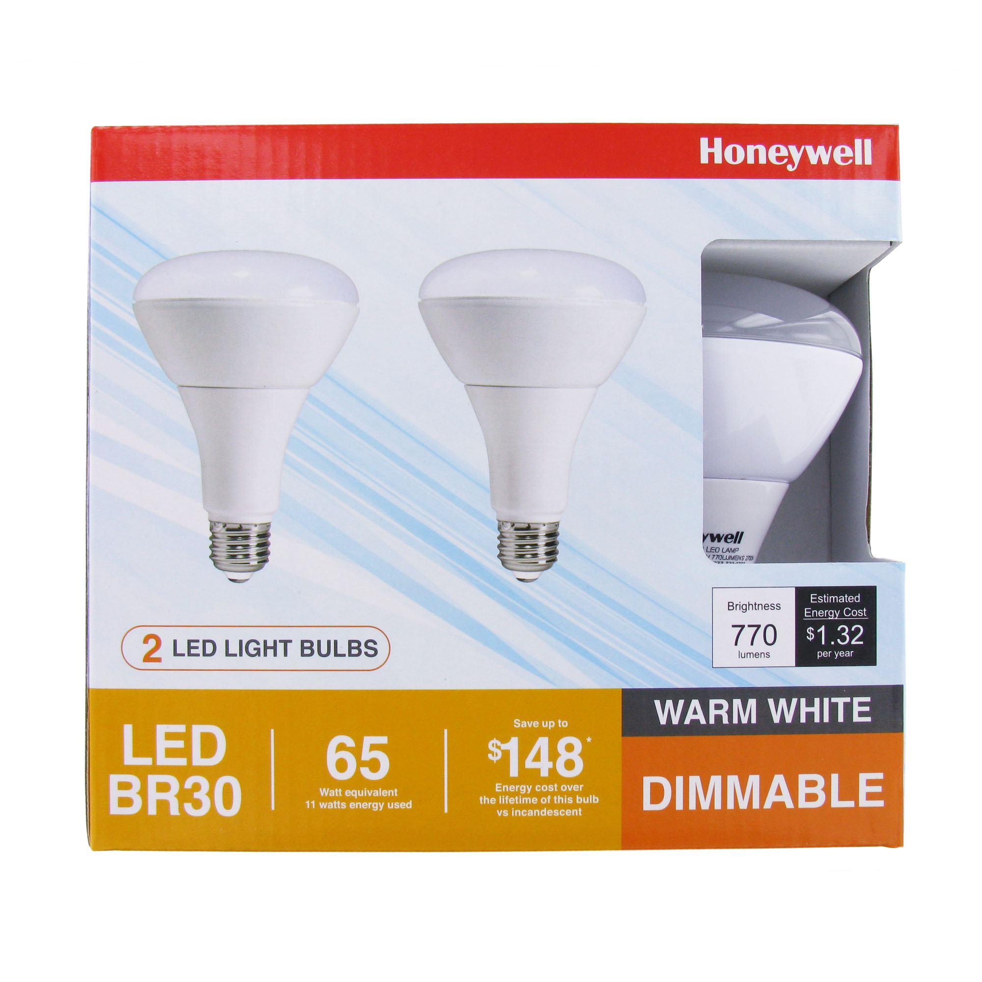 Honeywell 65W Equivalent BR30 Dimmable LED Light Bulb - 2 Pack, FE0501