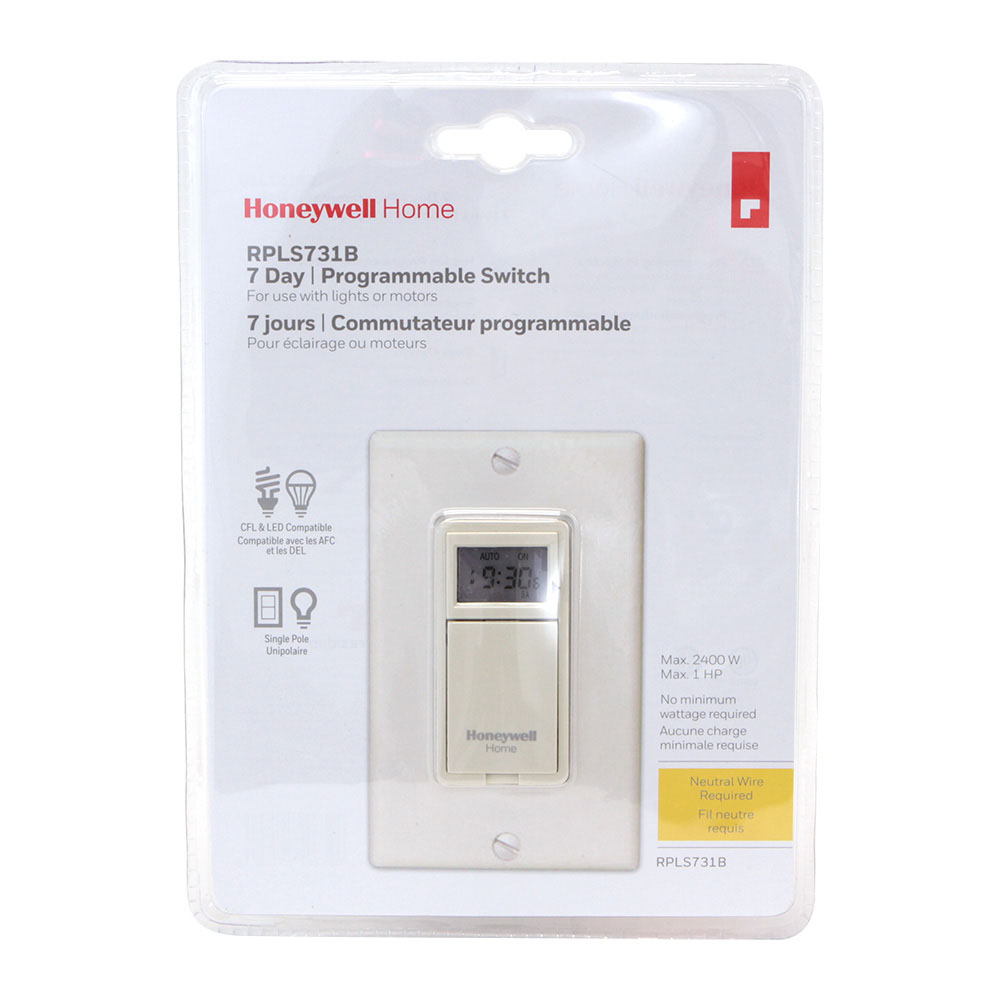 Light Almond Honeywell RPLS731B1009/U EconoSWITCH 7-Day Programmable Timer for Lights 