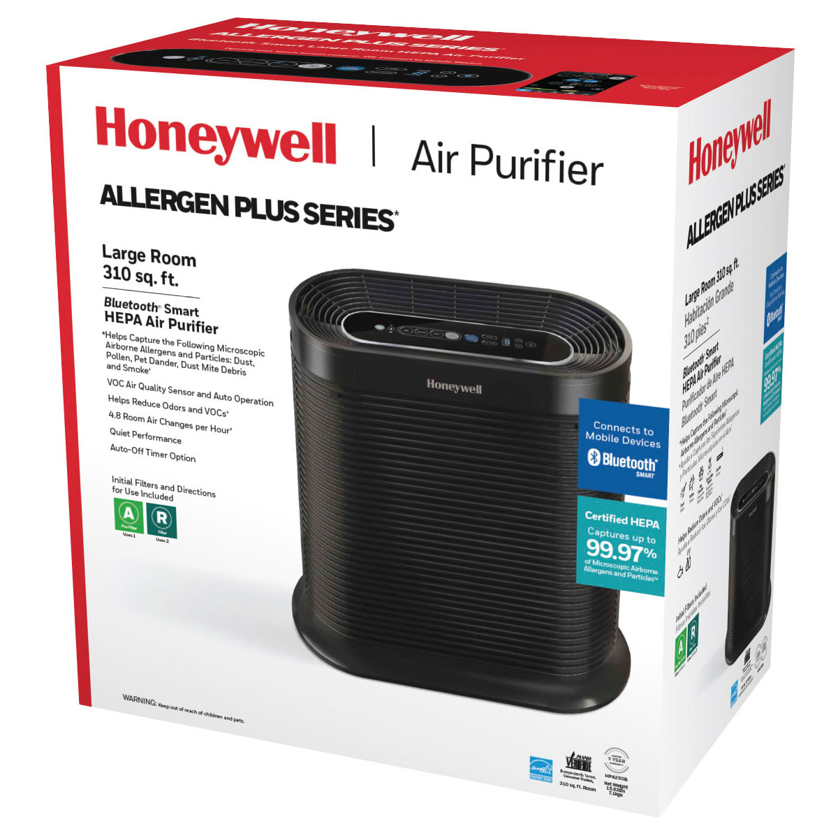 HPA250B HPA-250B HRF-APP1 Honeywell Blue Tooth Air Purifier White Black with Bluetooth with Household Odor & Gas Reducing Universal Pre-Filter Black and AllergnRemv Filter 
