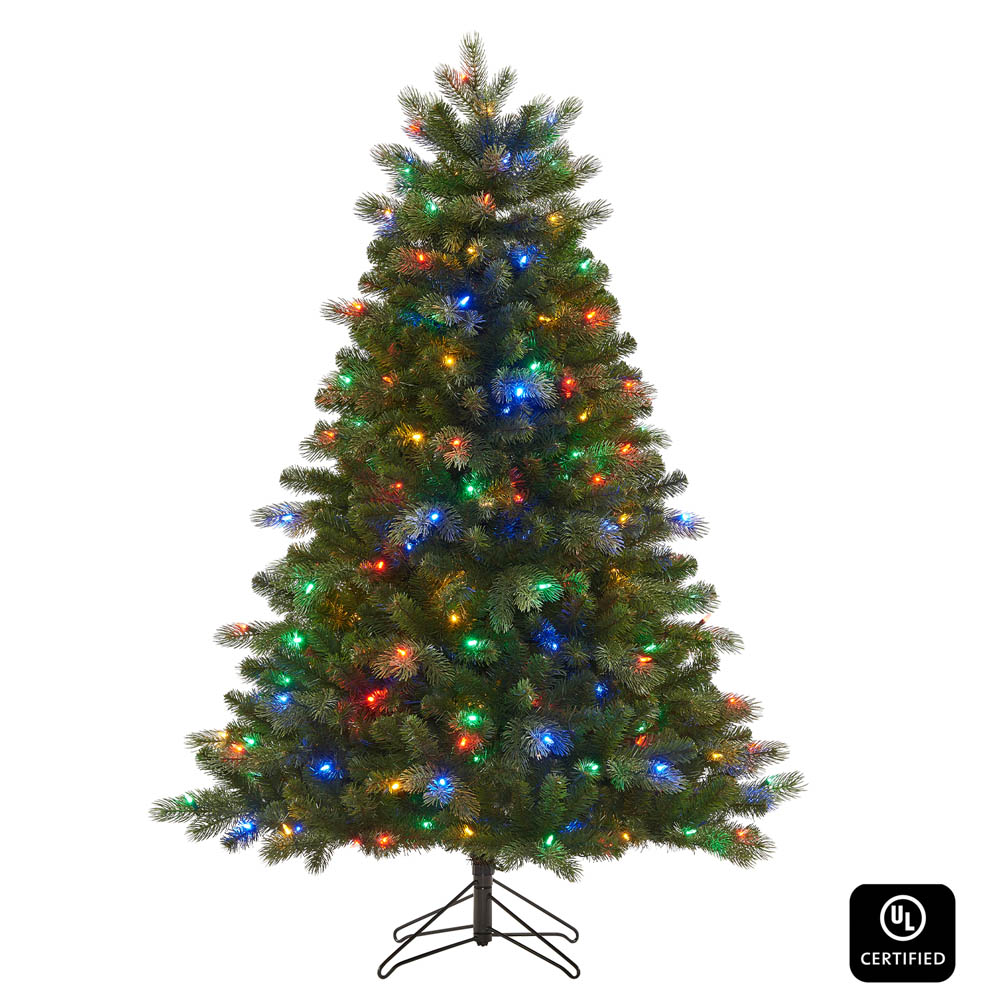 Honeywell 5 ft Pre-Lit Christmas Tree, Crestone Fir Artificial Tree with 250 Dual Color Changing LED Lights