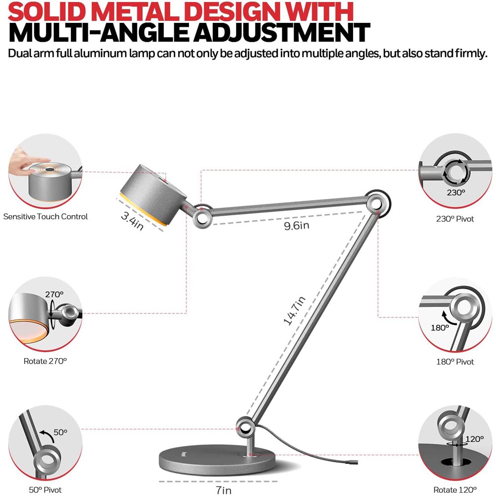 Eye-caring LED Desk Light Anti-Blue Light Touch Control Adjustable