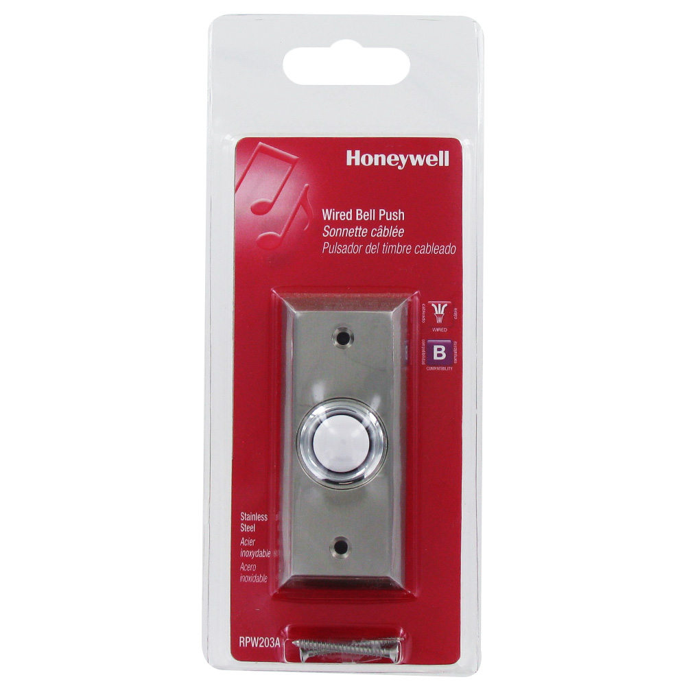 Honeywell Home Wired Push Button for Door Chime, Stainless Steel - RPW203A1007/A