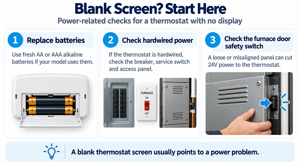 honeywell home thermostat has a blank screen or no power