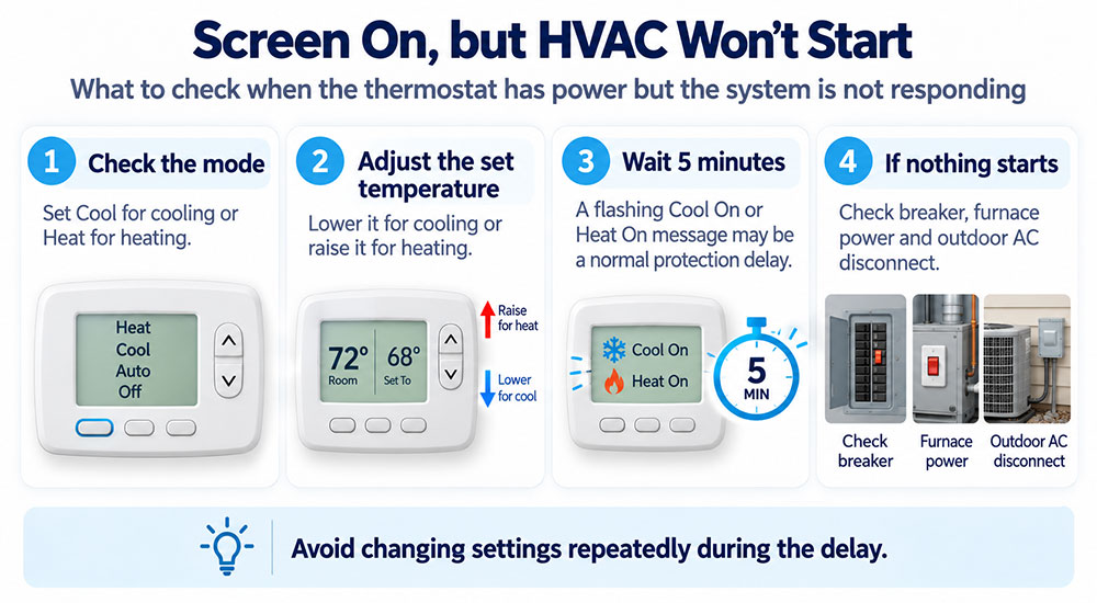 thermostat not turning on furnace or ac