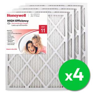 Honeywell 20x25x1 High Efficiency Allergen MERV 11 Air Filter, 4 Pack