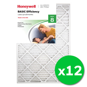 Honeywell 20x30x1 Standard Efficiency Allergen MERV 8 Air Filter, 12 Pack