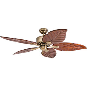 Honeywell Willow View 52-Inch Brass Tropical Ceiling Fan, Hand Carved Blades - 50502-03