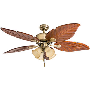 Honeywell Royal Palm Tropical LED Ceiling Fan - 52 Inch Aged Brass