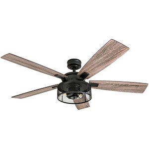 Honeywell Carnegie 52-Inch Matte Black Industrial Farmhouse LED Ceiling Fan - 50614-03