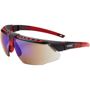 Uvex Avatar Safety Glasses, Red with Blue Mirror Anti-Scratch Lens