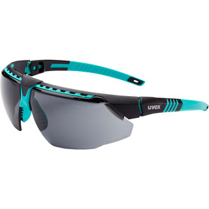 Uvex Avatar Safety Glasses, Teal Frame with Gray Anti-Fog Lens