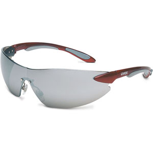 Uvex Ignite Wraparound Safety Glasses, Red with Mirror Lens